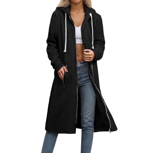 Women's Zip Up Long Hoodies Long Sleeve Drawstring Hooded Sweatshirts Fall Oversized Fleece Jackets with Pockets