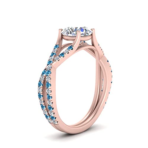 Image of Choose Your Gemstone 4 Prong Split Twisted Diamond CZ Ring Rose Gold Plated Round Shape Split Shank Engagement Ring Minimal Modern Design Birthday Gift Wedding Gift US Size 4 to 12