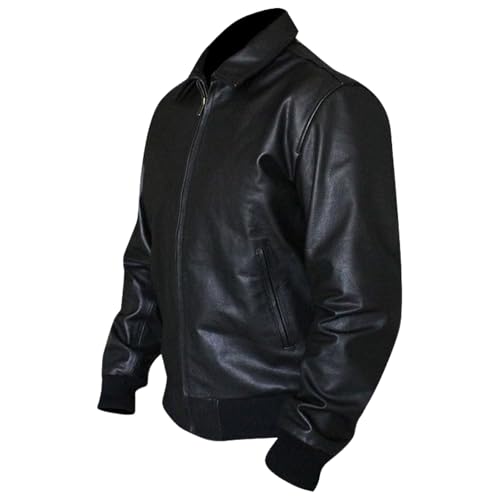 Mens Happy Days Arthur Fonzie Black & Brown Bomber Biker Faux Leather Jacket3