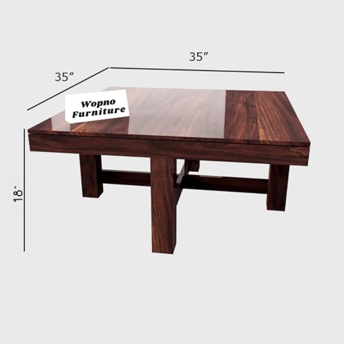 Image of Solid Sheesham Wood Coffee Table with 4 Stool | Center Table with 4 Stools for Living Room | Rosewood Teapoy Table with Cushioned Stool (Ornate,Walnut Finish)