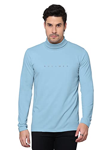 Image of BULLMER Solid Cotton Blended Full Sleeve Turtle Neck Tshirt for Men