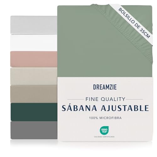 Dreamzie Sabanas 160 x 200 cm - Esquinas de 35 cm para Colchones Gruesos - 100% Microfibra, Verde Claro, Certificada sin Productos Químicos (Oeko Tex), Sabanas Bajeras Completamente Elásticas