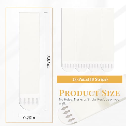 Image of 24 Pairs Adhesive Picture Hanging Strips, 0.7 inchx3.6 inch Damage Free Picture Hangers Without Nail, Command Strips for Posters Wall Decoration (Large-24 Pairs)
