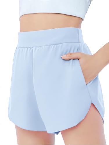 Girls Athletic Shorts High Waisted with Pockets Lightweight Soft Quick Dry Running Shorts for Kids Sports