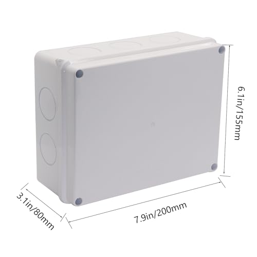 Image of Junction Box Dustproof Waterproof IP65 ABS Plastic Electrical Boxes, Indoor & Outdoor Electrical Power Cord Enclosure Universal Project Box DIY Case White 7.9 x 6.1 x 3.1 inch (200x155x80mm)