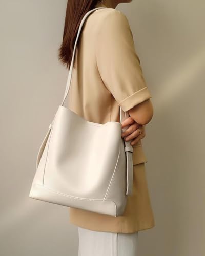 Image of Women's Trendy Tote Bag Vegan Leather Shoulder Crossbody Purse Large Bucket Handbag Soft Top Handle Satchel