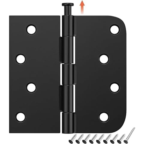 HOSOM 12 Pack Matte Black Door Hinges 4 Inch, Exterior Door Hinges with 5/8" Radius & Square Corners, Removable Pin, Perfect for Heavy-Duty Front & Back Door, Anti-Rust & No Squeaks Cover