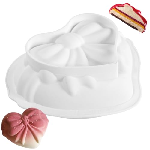 MEZHEN Moldes de Silicona Corazón Molde Día de San Valentín Molde de Pastel Mousse Molde para Hornear Moldes para Tartas Lazo Moldes de Repostería Día de la Madre