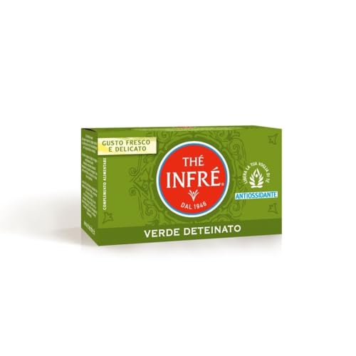 Thé Infré, Tè Verde Deteinato, Confezione da 23 Filtri, Gusto Delicato e Fresco, Sentori Aromatici Fruttati e Speziati, Senza Caffeina.