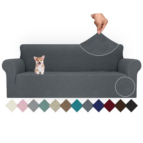 Ystyle Funda Sofa 4 Plazas Ajustable, Fundas para Sofa Elasticas, Funda De Sofa Anti Gatos Perros, Sofa Cover con Reposabrazos, Jacquard Fundas Cubre Sofa Ntideslizante Lavable, Gris Oscuro