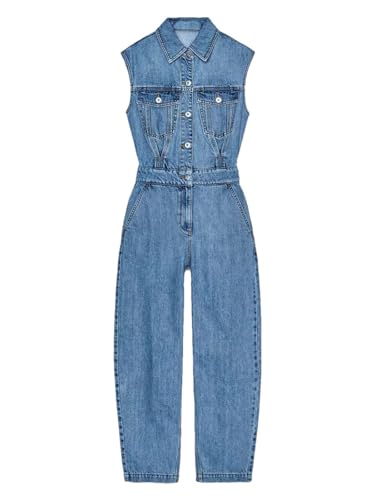Women's Summer Casual Balloon Overalls High Waist Stretch Denim Jumpsuit