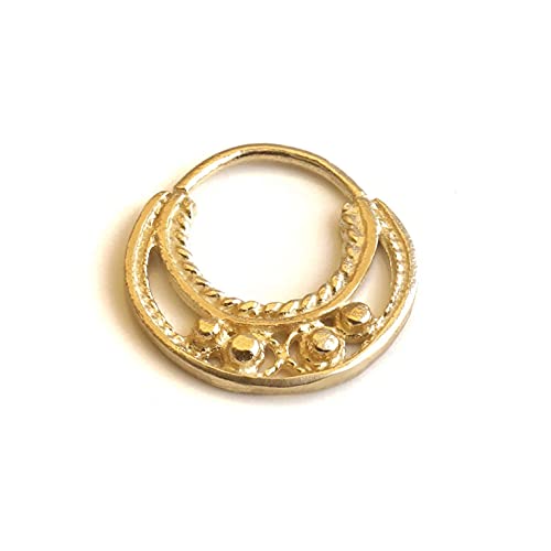 Gold Nose Ring Hoop, Unique Gold Plated Piercing Jewelry, Tribal Indian Style, 21g, Handmade