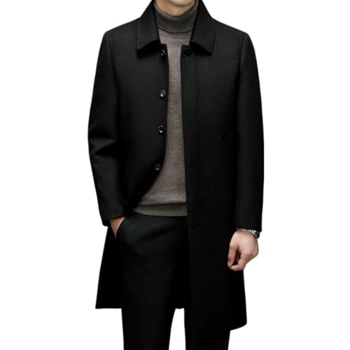 Trench en laine pour homme noir M : manteau d'hiver mi-long épais au style médiéval