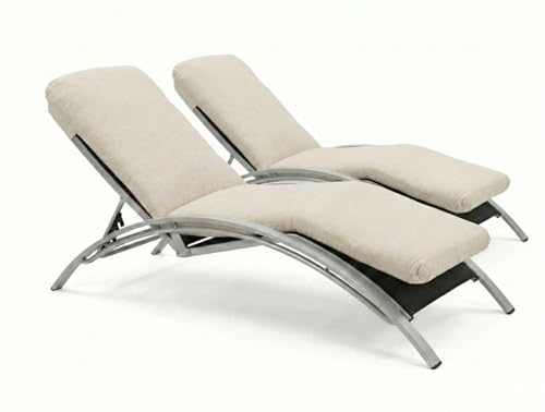 Cojin Tumbona Exterior 180x50x6 Pack2. Colchoneta Tumbona. Cojines para Tumbonas Jardin. Desenfundable y Lavable (Doble Cremallera). Sujeción con Capucha y Cinta Elástica. (2, Blanco_Crudo, 180x50x6)