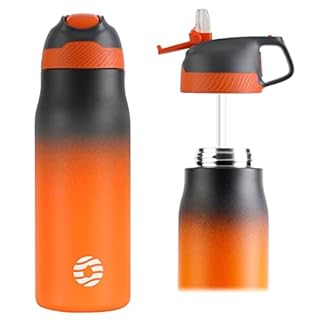 FEIJIAN Vacuum Insulated Metal Water Bottle BPA Free Leakproof Reusable Thermos Flask 316 Stainless Steel Water Bottle with Straw Standard Mouth Flask for Work Travel SportsORANGE