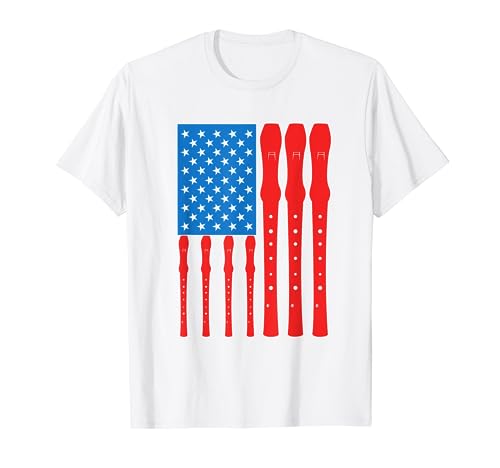 Patriotischer US Flötenspieler Flötenlehrer Blockflöte T-Shirt