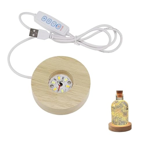 UYUYon Base de Lumière LED en Bois Rondes 3 Couleurs Bases de présentation de lumières LED Base lumineuse en bois avec USB pour Verre Plaque Acrylique Boule de...