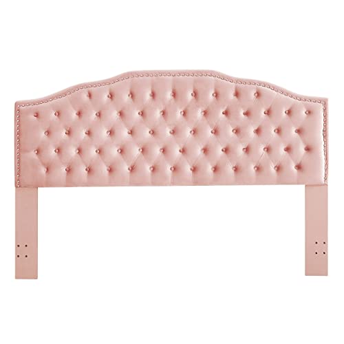 24Kf Upholstered Button Tufted King Size Headboard With Nailhead Trim, Soft Velvet Fabric Headboard King/Cal King Size Headboard-Blush Pink #TOP3
