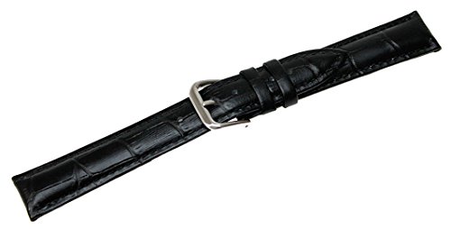 RECHERE Replacement Leather Watch Band Strap Alligator Crocodile Grain Pin Buckle Black Brown Blue White Red