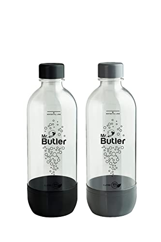 Mr. Butler BPA Free PET Bottle, Fridge Water Bottle, Unbreakable, Transparent With Vibrant Colors, Air Tight Leak Proof Carbonation Retaining Seal Cap, Black & Grey (1000ml, Pack of 2)