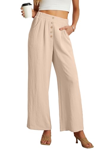 GRECERELLE Women Palazzo Pants Wide Leg Flowy Pants High Waist Casual Button Long Lounge Pant Trousers with Pocket