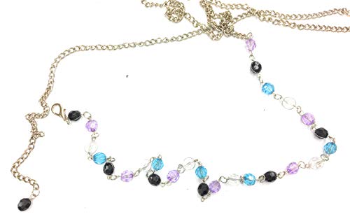 Silver Plated Nickle CHAIN BELT with Colorful Crystal for Women One Size Adjustable 3/8'' x 60'' Full Length