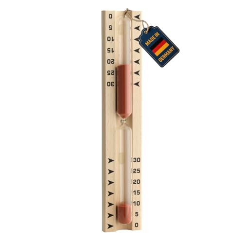 TFA Dostmann Reloj de Arena para Sauna, 40.1046, de Haya, Accesorios para Sauna, 0 a 30 Minutos, Color marrón y Rojo, 52 x 33 x 286 mm