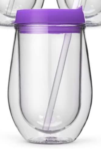 Bev2Go Insulated 10 oz Tumbler Stemless Wine Glass with Purple Lids