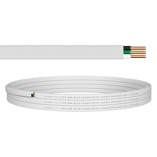LUCKY TL 14/2 NM-B Wire with Ground 25FT 14 AWG 2 Conductor Made of Pure Copper Suitable for Lighting switches sockets and Other Electrical Loads