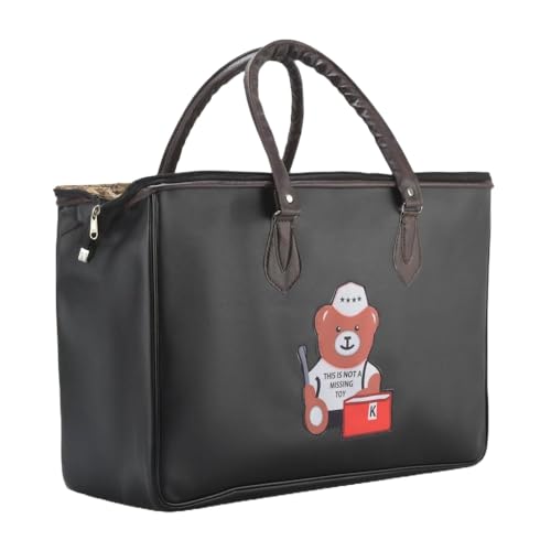 ASTUTE Teddy Faux Leather Bear Design Duffle/Tote Bag for Women | Stylish and Spacious Travel Bag for Everyday Use Plush Shoulder Bag Large Tote Handbag (Black)