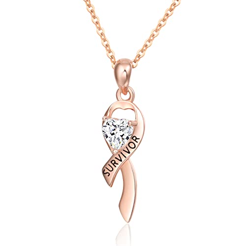 Dreamboat Sterling Silver Breast Cancer Necklace for Woman Pink Ribbon Pendant Necklace Cancer Awareness Hope Breast Cancer Survivor Gifts Jewelry
