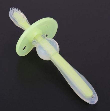 Image of Silicone Training Manual Toothbrush With Soft Bristles, Gum Massager & Anti-Choking Shield|Bpa Free Easy Grip Toothbrush For Babies /Kids /Toddlers,Green