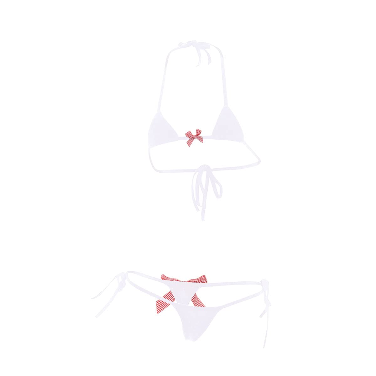 ABAFIP Womens Micro Tanning Bikini Kawaiii Japanese Cute Anime Lingerie Set Tiny Bra Thong Panty Bottom Extreme Swimsuit - One Size White Bowknot