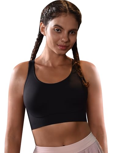 Cordaw Women's High Support Sports Bra, Adjustable Straps & Molded Cups, Racerback Workout Top Black L