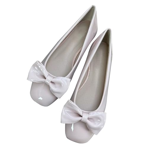 Dear Time Women's Retro Ballet Flats Cute Bowknot Flats Shoes Vintage Dressy Square Toe Dance Shoes