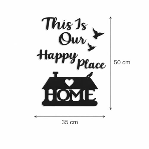 Image of This Is Our Happy Place MDF Wall Art Wall Decor for Home, Inspirational Quote Wall Hanging with House Design, Modern Black Decorative Wall Piece for Living Room Bedroom Home Decoration (This Is Our Happy Place MDF Wall Decor)