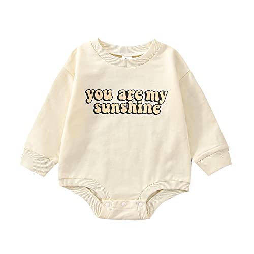 Image of Karuedoo Newborn Baby Boy Girl Crewneck Sweatshirt Romper Oversized Long Sleeve Romper Outfit Cute Fall Winter Clothes (You are my sunshine, 0-6 Months)