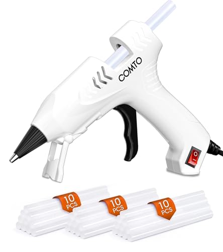 COMTO 20W Heißklebepistole - mit 30 Stück 7×140mm Klebesticks schnelles Aufheizen hitzebeständige Düse & Sicherheitsständer Klebepistole für Bastelarbeiten und Heimreparaturen Weiß