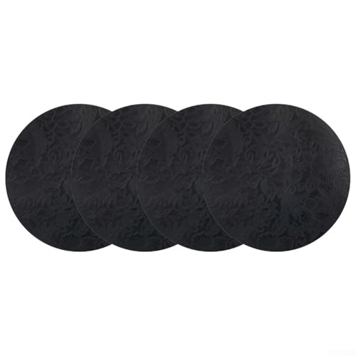 Manteles individuales redondos de cuero, 4 unidades, doble cara, resistentes al calor, fáciles de limpiar, impermeables, a prueba de aceite, elegantes, para comedor, cocina y mesa (negro)