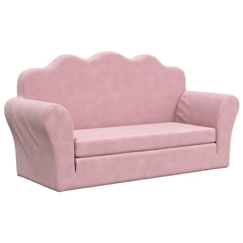 vidaXL Kinder Schlafsofa 2-Sitzer, 2-in-1 Kindersofa mit Schlaffunktion, Kindersessel Sofa Abnehmbarer Bezug, Kindercouch Couch Kindermöbel, Rosa Weicher Plüsch