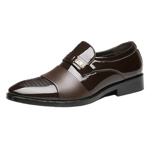 Dress Oxford Formal Shoes for Men's Italian Leather Tuxedo Slip-on Breathable Business Tuxedo Wedding Slip Resistant Block Heel Anti-Slip Rubber Sole Formal