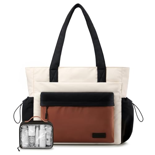 Image of LOVEVOOK Tote Bag for Women, 15.6 inch Laptop Work Bag with Cup Holder | 15.6 inch Padded Laptop Compartment Lightweight Puffer Design Multiple Organized Pockets Work, Travel & Everyday Ready