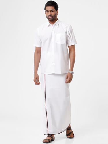 Image of RAMRAJ COTTON Mens Single Layer DMK Party Political Dhoti