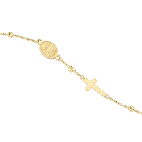 Image of MIONZA Catholic Medal Cross Bracelet for Women | 14K Gold Plated or Solid Gold, Religious Rosary Jewelry, Choose Your Saint Medal Bracelet