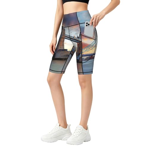 Pantalon de yoga extensible taille haute | Legging Old Tower Bridge doux pour gym