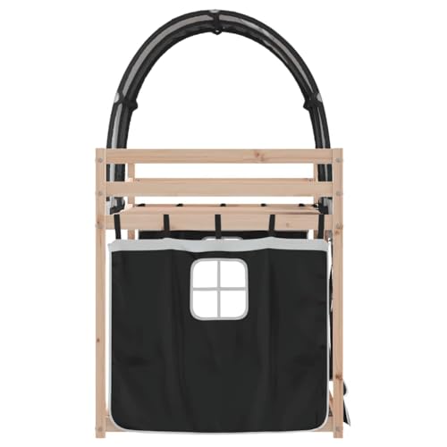 Vidaxl Letto A Castello Con Tende Bianco E Nero 90X200Cm Massello Pino, Letto A Castello Con Tende, Mobile Camera Da Letto, Letto A Castello Doppio - 9