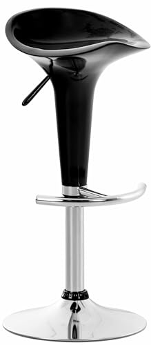 CLP Tabouret De Bar Design Saddle I Chaise Haute De Bistrot avec Assise en Plastique I Hauteur Réglable Pivotant I Pičtement Repose-Pieds Métal, Couleur:Noir