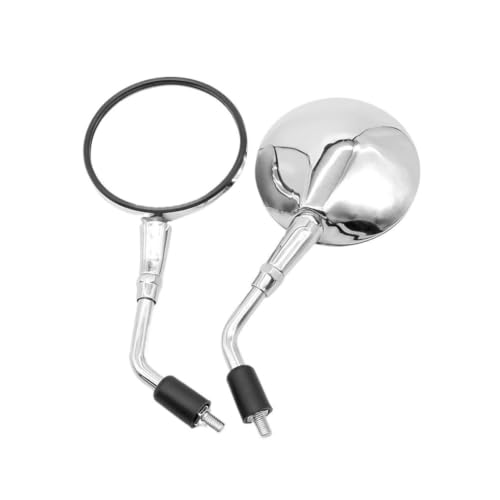 Rétroviseurs Moto Universels 10mm Argent Chromé avec Miroirs Ovales Ronds pour Scooter