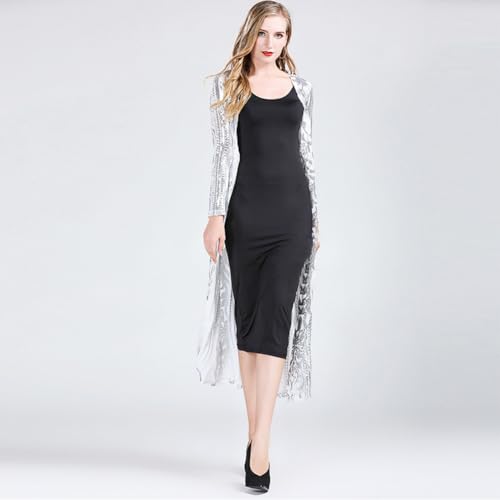 Image of Sparkly Cardigan for Women 1920s Sequin Cardigans Long Sequin Duster Blazer 20s Glitter Open Front Coat Cover Up Dress