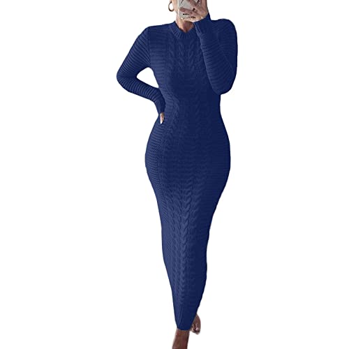 Image of chouyatou Women's Sexy Crewneck Long Sleeve Cable Knit Bodycon Maxi Pullover Sweater Dress